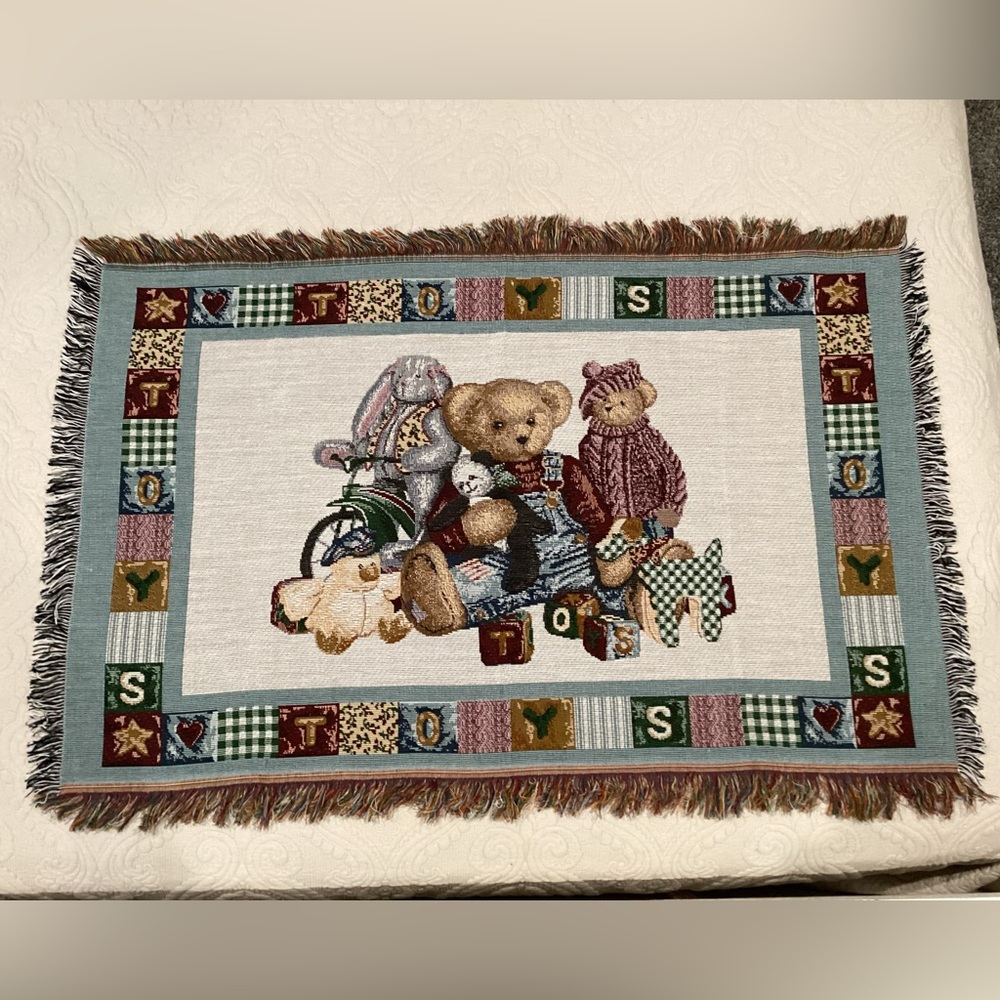 🔵 Vintage - New - Baby Toys Animal Woven Tapestry Throw Blanket Afghan - Rare